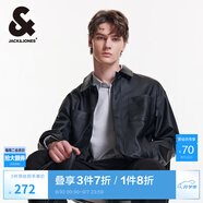 杰克·瓊斯（JACK&JONES）男裝春秋寬松皮衣舒適簡(jiǎn)約時(shí)尚純色潮流休閑外套短款上衣PU夾克男 E40 黑色 版型偏大，卡碼拍小 M 175