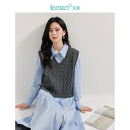 茵曼老錢(qián)風(fēng)麻花毛針織2025秋季女裝百搭馬甲通勤毛衣 蒼灰 XL