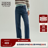 Teenie Weenie小熊秋季松弛感牛仔褲煙管褲長褲子簡約風(fēng)復(fù)古休閑褲 中藍(lán)色 S (160)
