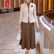 皮爾卡丹咖色小香風(fēng)套裝女2025冬季新款氣質(zhì)名媛端莊立領(lǐng)毛呢連衣裙兩件套 咖色 S