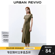 UR2025春季新款女裝簡約褶皺開衩修身短袖連衣裙UWM750014 綠卡其 XS