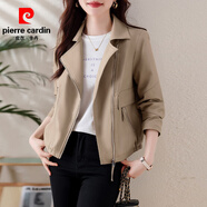 皮爾卡丹（pierre cardin）時尚舒適歐貨歐洲站上衣女2025春秋季新款皮夾克短款外套皮衣西裝 米色秋季外套/女士短外套/秋季外 M 【100斤以下】