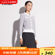 藍地（LANDI）LANDI撞色翻領(lǐng)小香風(fēng)套頭針織衫女秋季新款上衣 淺灰色 L