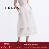ERDOS【真絲歐根紗】25春夏刺繡花朵兩件套A字傘裙女半身裙 白 S 160/64A