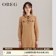 OBEG歐碧倩秋冬長(cháng)袖連衣裙收腰氣質(zhì)羊毛呢裙子50404529 米色 XS /155/34