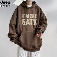 JEEP SPIRIT吉普連帽運(yùn)動衫男士秋季2025新款日系慵懶風(fēng)高街潮牌寬松T恤衫 QP-LW026A咖色 L 100-130斤可穿