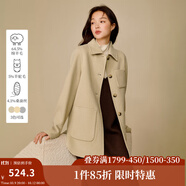 茵曼（INMAN）2025秋冬女裝新款羊駝毛桑蠶絲襯衫式雙面呢短款毛呢夾克外套 卡其 M