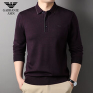 FALAMONE阿瑪尼長袖T恤男士秋冬新款商務(wù)休閑翻領(lǐng)加絨加厚保暖Polo衫 6613暗紅 M 體重100-120斤