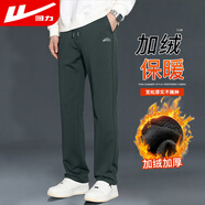 回力（Warrior）休閑褲男冬季加絨直筒闊腿褲子男運動(dòng)衛褲男保暖長(cháng)褲男褲 深灰