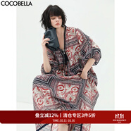 COCOBELLA波普印花異域風連衣裙秋流蘇毛邊V領度假長裙FR930 波普 S