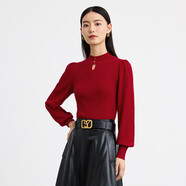 水云間· SHUI YUN JIAN（SEDATE）太陽(yáng)之約水云間小立領(lǐng)羊毛針織衫女毛衣長(cháng)袖上衣保暖打 大紅色 M