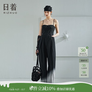 日著（rizhuo）無袖牛仔連體褲女2024夏季新復(fù)古回潮顯瘦休閑直筒連體衣長褲子 唰黑 S