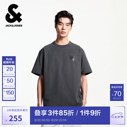 杰克·瓊斯（JACK&JONES）夏季寬松版型時(shí)尚潮流胸前圖案字母刺繡領(lǐng)口膠印T恤男裝225201188 E44黑砂色 常規 S （170）