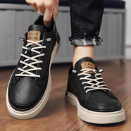 森馬男鞋2025新款秋冬季一腳蹬運(yùn)動平板鞋男士休閑皮鞋百搭 R77-I-黑色 39