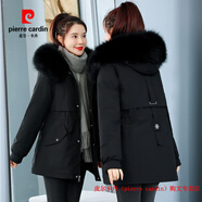 皮爾卡丹（pierre cardin）品牌高檔羽絨棉衣棉服外套女短款派克服2025冬季新款加絨加厚棉襖 黑色 M 建議110斤以下