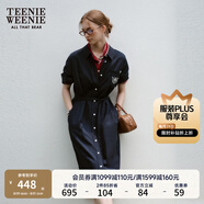 Teenie Weenie小熊2024年夏季新款通勤襯衫長裙連衣裙女 藏青色 165/M