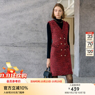 顏域小香風(fēng)背心裙女2025新款冬裝安可拉紅色裙子中長(zhǎng)款V領(lǐng)連衣裙 紅色 XL/42