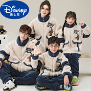 迪士尼親子睡衣一家三口裝加厚加絨秋冬季珊瑚絨立領(lǐng)拉鏈法蘭絨兒童套裝 【立領(lǐng)拉鏈套裝】Y3902 90 42男童8碼，身高90-105cm，體重30
