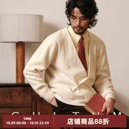 CULTUM美麗諾羊毛秋季學(xué)院風(fēng)雙排扣V領(lǐng)針織衫男長(zhǎng)袖復(fù)古寬松開(kāi)衫毛衣 皓月白 2XL
