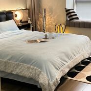 YOLANNA羅萊2025兔毛玫瑰花拼接款高克重牛奶絨四件套床上用品冬季保暖少 拼邊款鐘意-藍 床單款 1.2m三件套被套150*200