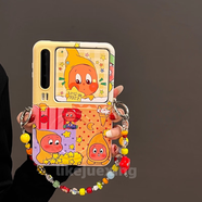 華為（HUAWEI）卡通黃帽星星人磁吸支架手機殼華為PuraX小米Flip2三星765榮耀pockets2防摔保護套 皮質伸縮款-蘋果冰淇淋月亮星星人拼接+手繩鏈 華為Pura X 典藏版