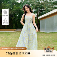 茵曼（INMAN）植物花卉印花女裝V領(lǐng)吊帶連衣裙2025春季新品a字裙子 青綠江山 S