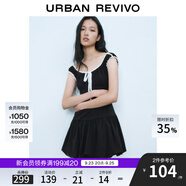 UR2025春季新款女裝撞色蕾絲飄帶U領(lǐng)無袖修身連衣裙UYY750014 黑色 (偏短) L