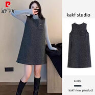 皮爾卡丹（pierre cardin）法式復古毛呢背心連衣裙女早春感氣質(zhì)寬松遮肉疊穿小香風(fēng)短裙 灰色背心裙 L