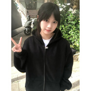 以純（YISHion）美式風(fēng)黑色連帽純棉衛(wèi)衣外套春秋冬拉鏈開衫寬松休閑百搭學(xué)生上衣 連帽/拉鏈/開衫/外套/上衣/衣服/女裝/薄款/加 XL
