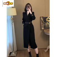 初徑2025新款法式感黑色牛仔連衣裙女春秋冬大碼收腰顯瘦高端歐貨氣質(zhì) 黑色 3XL 【150-165斤】