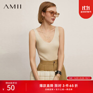 AMII女裝2025秋季新款極簡(jiǎn)V領(lǐng)吊帶女絲光紗坑條紋修身彈力背心女 米杏 S 155/80A
