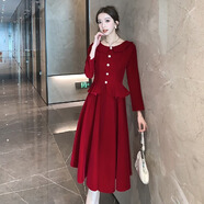 展緣洋氣少女本命年酒紅色小禮服甜美氣質(zhì)娃娃領(lǐng)絲絨連衣裙結(jié)婚敬酒服 關(guān)注店鋪送小禮物 S