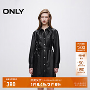 ONLY2024秋冬新款工裝風口袋PU襯衫翻領短裙連衣裙女|12437Y002 H1Z 黑色 XS (155) 76A