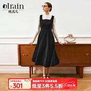 Olrain歐芮兒法式黑色連衣裙女春裝新款赫本風(fēng)毛呢背心裙 黑色 XL