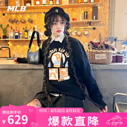 美職棒（MLB）官方男女情侶衛衣系列長(cháng)袖寬松印花紐約洋基隊春秋款套七夕節禮物 波士頓隊/黑色/建議拍大一碼 S 165/88A