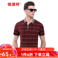 恒源祥男士短袖t恤夏季薄款翻領(lǐng)格子半袖中年爸爸裝商務(wù)休閑莫代爾體恤 紫紅 2XL (185)