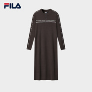 FILA 斐樂官方女子編織連衣裙2025冬新款修身半拉鏈連身毛衣長裙 深巖褐-BN 3XL 185/100A/XXXL