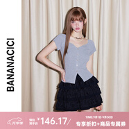banana cici2024年夏季新款法式冰爽絲水鉆蝴蝶結(jié)短袖針織衫女上衣C242MY827 灰色 S