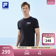 FILA官方男子短袖T恤夏季簡(jiǎn)約圓領(lǐng)運(yùn)動(dòng)男裝上衣休閑針織套頭衫 深黑-BK（新版） 2XL 185/104A