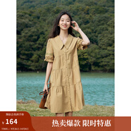 茵曼（INMAN）2025夏女新款田園娃娃裙切爾西領(lǐng)泡泡袖A字連衣裙 深褐色 -18525990 L