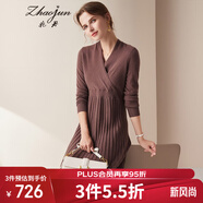 兆君秋冬交叉V領(lǐng)中長(cháng)款羊絨連衣裙女 收腰修身百搭毛衣針織連衣裙 暗灰紫 XL