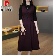 皮爾卡丹（pierre cardin）高檔洋氣質(zhì)優(yōu)雅秋季連衣裙女假兩件大碼遮肉顯瘦媽媽個(gè)性時(shí)尚裙子 紅色 (高定版優(yōu)質(zhì)面料) 2XL 建議125-140斤