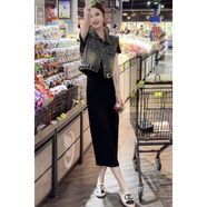 凡客誠品2024夏季新款復古港風(fēng)牛仔馬甲外套搭中長(cháng)款氣質(zhì)顯瘦連衣裙兩件套 牛仔外套+黑色連衣裙 S