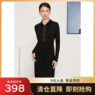 敦奴（DUNNU）dunnu敦奴冬季小翻領(lǐng)修身風琴褶針織連衣裙顯瘦中長裙 正黑色 M
