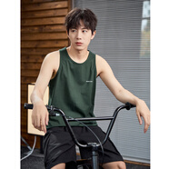 唐獅（TonLion）夏季新款男背心寬松坎肩無(wú)袖T恤上衣ins圓領(lǐng)純棉內搭打底衫潮 暗綠/F款 M