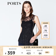 PORTS寶姿 新品商場(chǎng)同款夏新款女裝無(wú)袖吊帶內襯假兩件上衣 黑色 M (6)