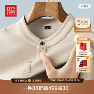 紅豆天絲亞麻亨利領(lǐng)圓領(lǐng)T恤25夏季新款短袖彈力輕薄圓領(lǐng)寬松T恤爸爸款 Y1杏色 M 170/88A 推薦45-60公斤