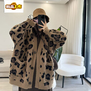 初徑寬松加厚慵懶風(fēng)松弛感中長(cháng)款外套歐貨豹紋毛衣針織開(kāi)衫女韓版 豹紋色 M 80到100斤
