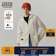 Teenie Weenie小熊秋季時(shí)髦連帽絞花針織衫簡(jiǎn)約風(fēng)外套綿羊毛衣女裝 象牙白 L (170)