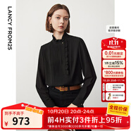 朗姿【朗姿Basic衣櫥】法式宮廷風(fēng)木耳邊領(lǐng)襯衫上衣襯衣氣質(zhì)春季新款 黑色2 2XL